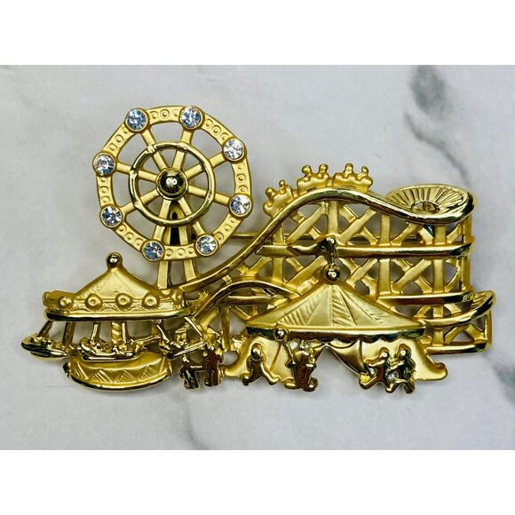 Ajc Jewelry - Vintage Gold-Tone AJC Articulated Carnival Ferris Wheel Brooch -318